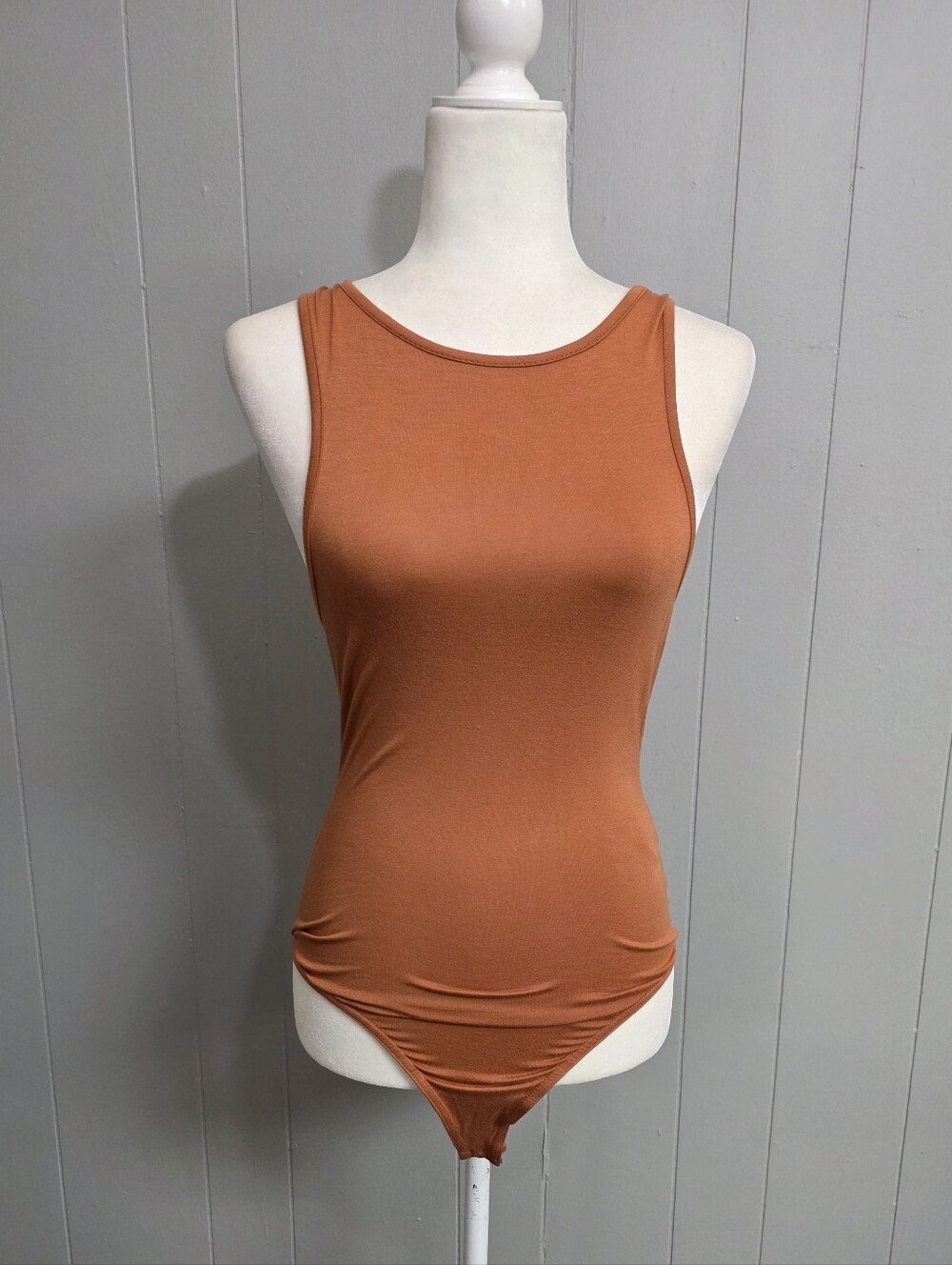Missguided Chocolate Racer Neck Bodysuit Size 8